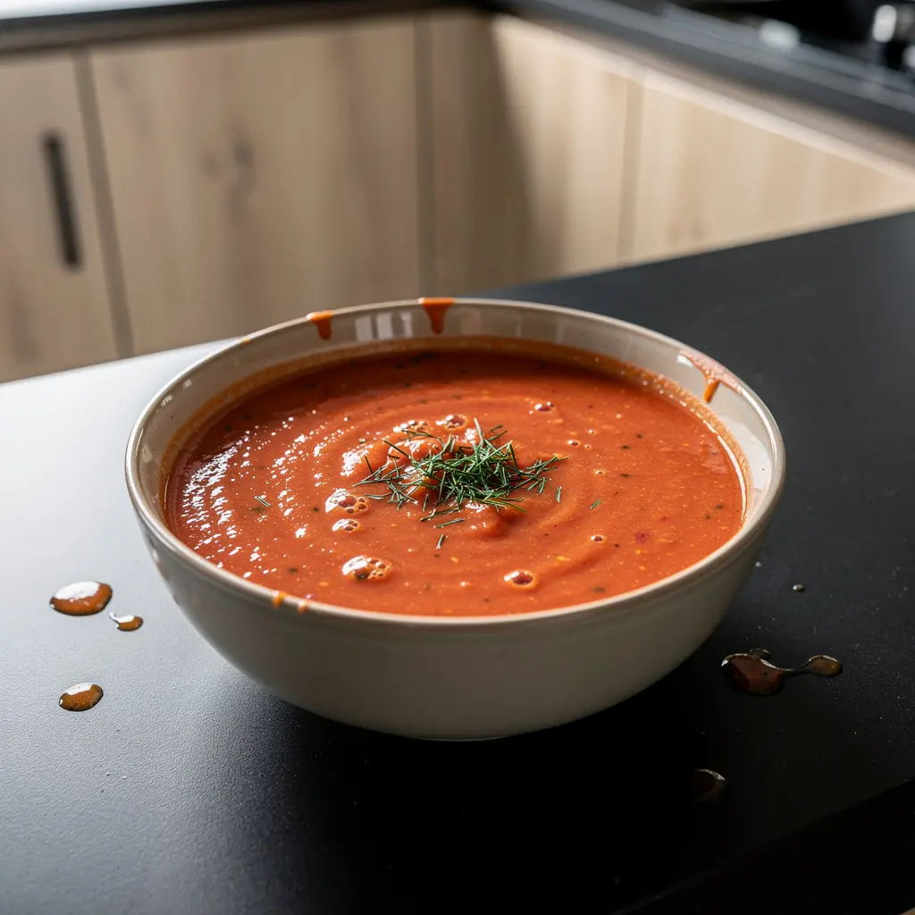 Zupa z pieczonej papryki i pomidorów z koperkiem