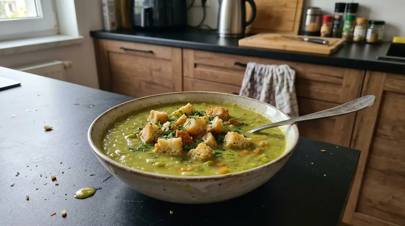 Green Pea Soup with Croutons