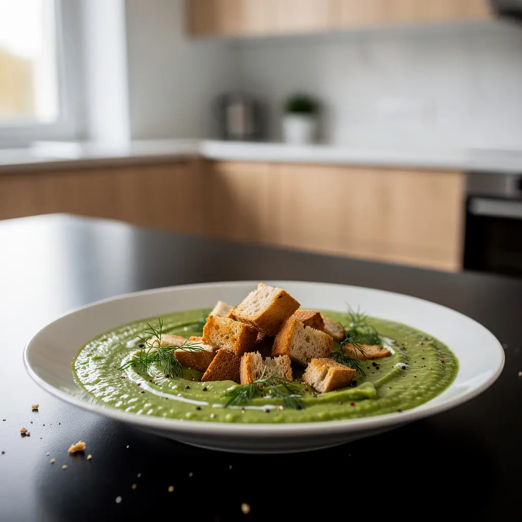 Green Pea Soup with Croutons