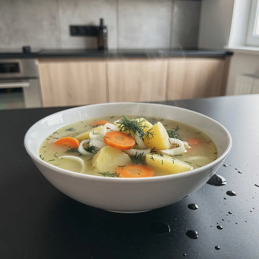 Sopa de patata y puerro con eneldo